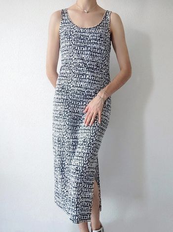 Robe longue fendue abstrait blanc noir - 38/M à 40/L