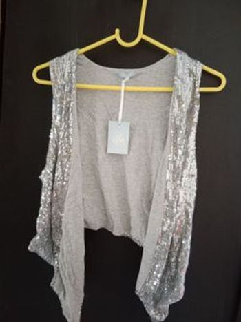Ensemble gilet + écharpe de soirée argenté Version Sud - TU