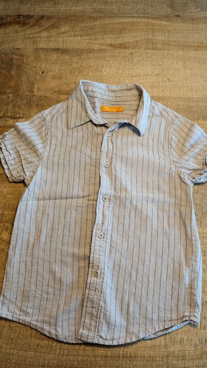 Chemise manches courtes rayée lin et coton