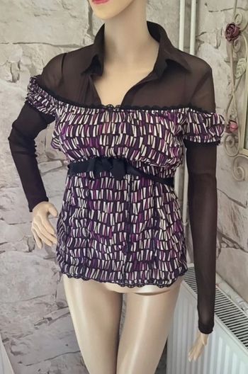 Top blouse manche longue effet 2 vêtements avec voilage noir taille 38