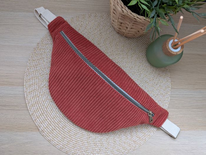 Sac banane femme en velours cotelé orange - photo numéro 2