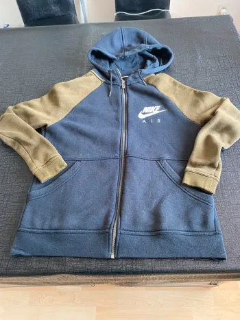 Sweat Nike Air capuche noir & kaki Taille S, logo blanc, streetwear stylé