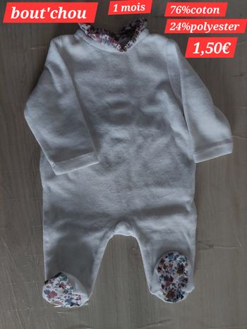 Grenouillère blanche avec col fille 1 mois 