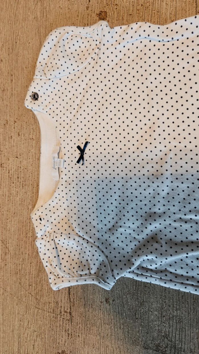 T shirt à manches courtes, blanc avec petits points bleus, Jacadi, 18 mois, nickel - photo numéro 3