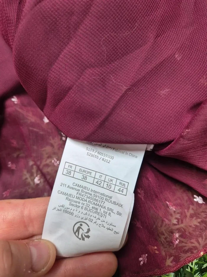 Blouse bordeaux transparente a imprimés taille 38 camaieu - photo numéro 6
