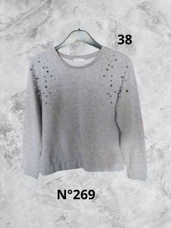 N°269 Sweat gris clair/perle T38.Gémo.