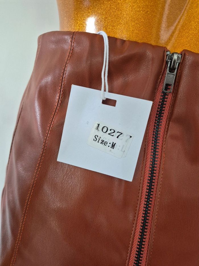 Jupe Courte Simili Cuir Marron Femme Taille M/38 - photo numéro 3