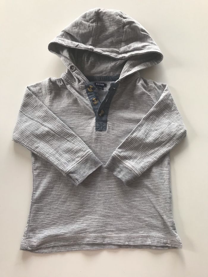 T-shirt tunisien rayé gris à capuche 24 mois