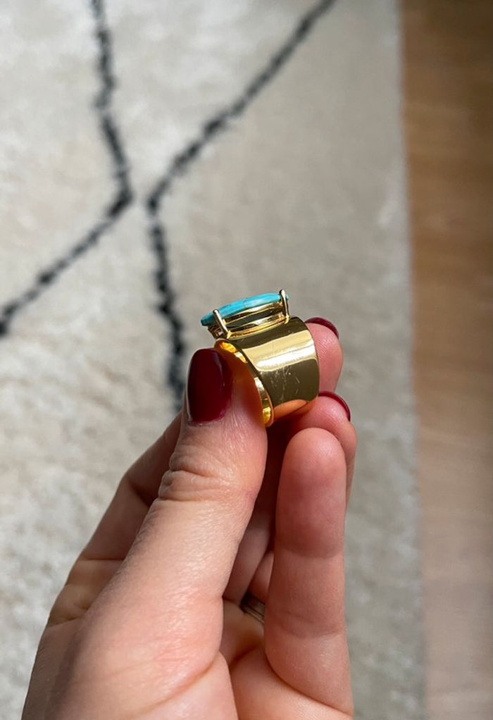 Bague en argent dorée à l’or 18 K et turquoise 💫 - photo numéro 2