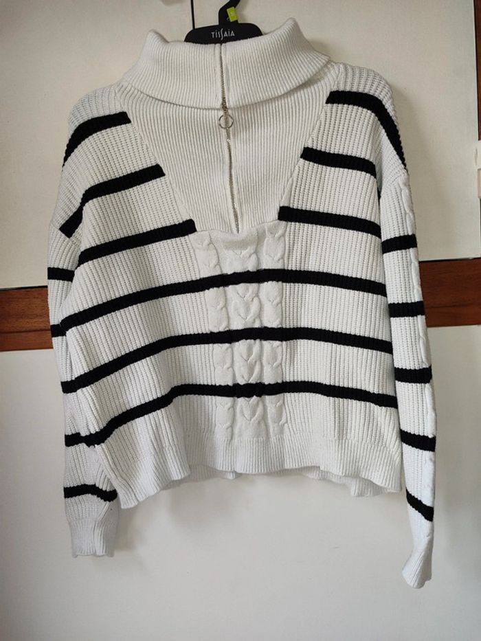 Pull marinière rayé noir et blanc Pimkie taille S - photo numéro 4