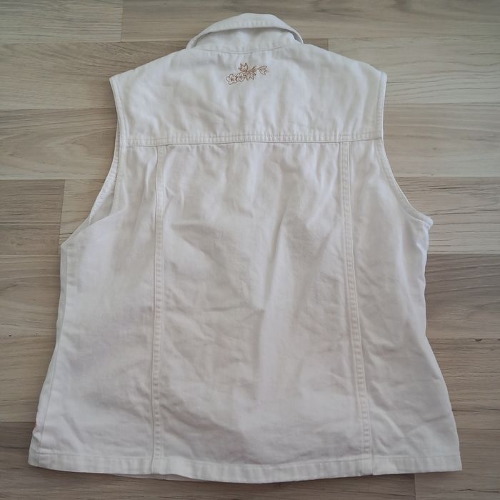 Ensemble 2 pièces veste sans manches + pantalon jean imprimé blanc Jacqueline Riu taille S - photo numéro 5