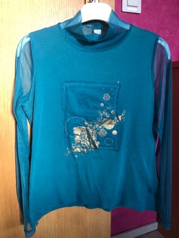 Pull turquoise doré