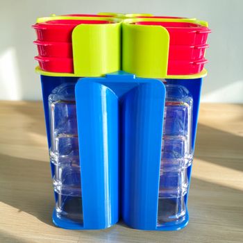 Rangement Bleu et Vert Pomme 12 pots & 12 couvercles Multidélices