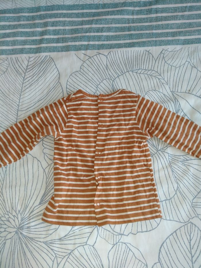 T-shirt manches longues rayé marron/ blanc 12 mois  Sucre d'Orges - photo numéro 2