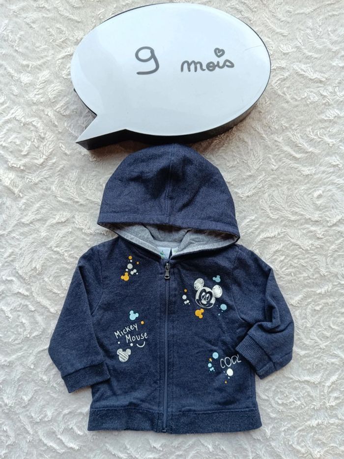 Gilet zippé avec capuche veste Garçon 9 mois Mickey Disney Baby
