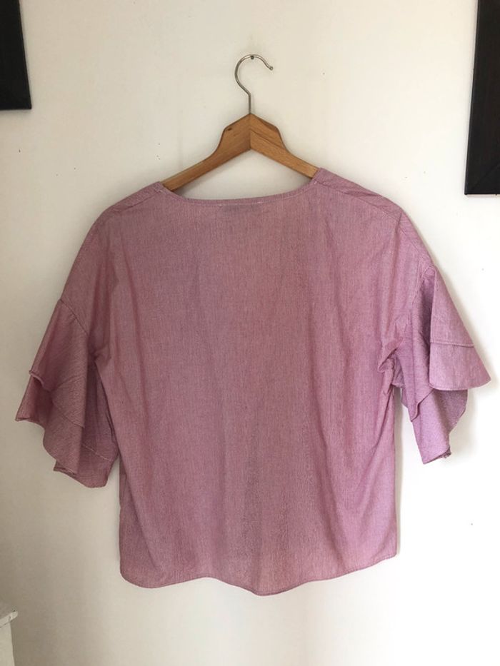 Blouse rayée blanche et rose avec manches à volants Morgan - photo numéro 2