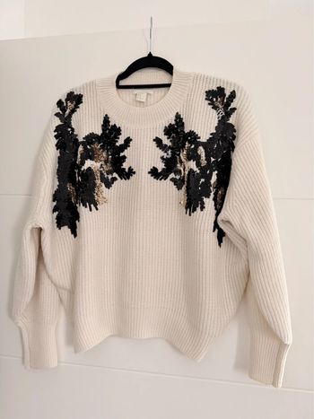Pull hm maille vest sweat camisa blusa Maglia camicia sweater maglione suéter trui beige noir sequin