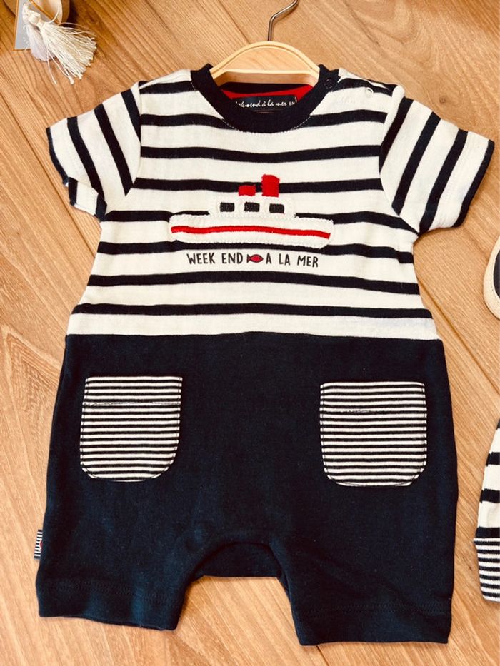 Taille 6 mois salopette d’été barboteuse garçon week-end à la mer * marin * 💙 - photo numéro 2