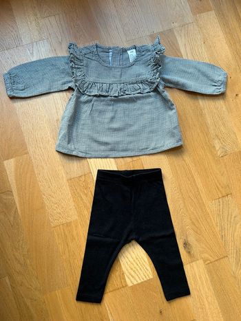 Ensemble tunique/chemisier carreaux volanté et legging bébé fille