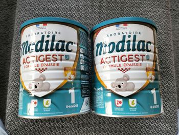 2 boîtes de lait infantile Modilac formule épaissie 1er âge