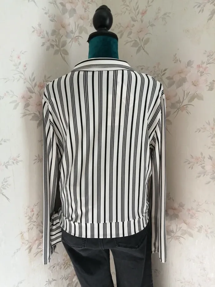 Chemisier blouse cache cœur rayée noire et blanche avec noeud / don't call me jennyfer / (XL) - photo numéro 5