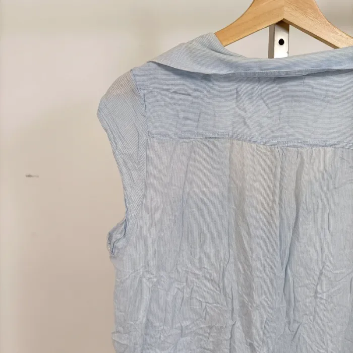 Blouse sans manches rayée bleu clair Miss Helen – col fluide – taille 42 estimée A1008 - photo numéro 9