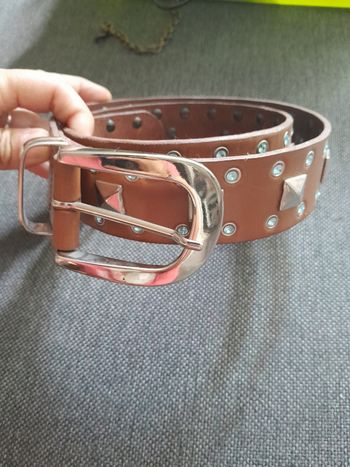 Ceinture marron strass bleu 100cm x 3,5cm de large