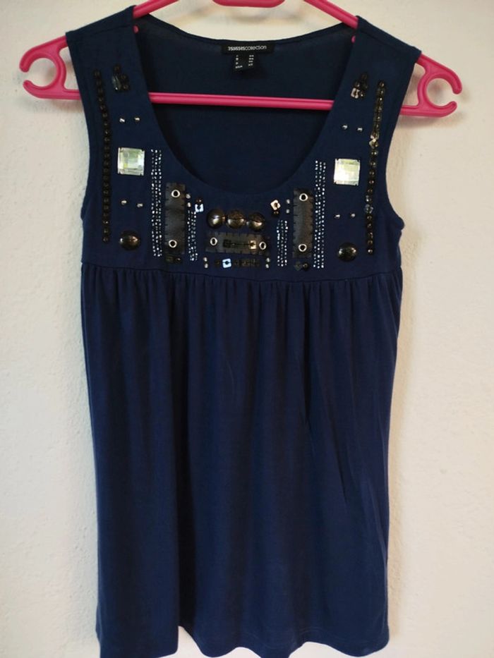 #debardeur#bleu marine#strass - photo numéro 2