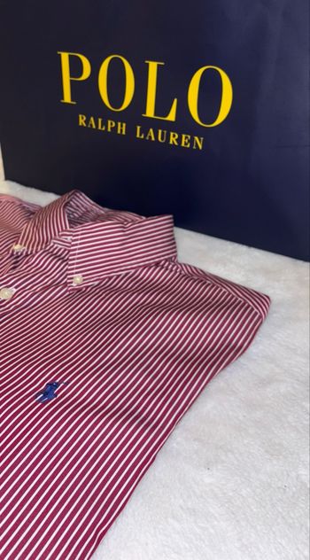 Chemise Neuve Ralph Lauren Rayée Rouge Bordeaux et Blanche - Taille M / Custom Fit