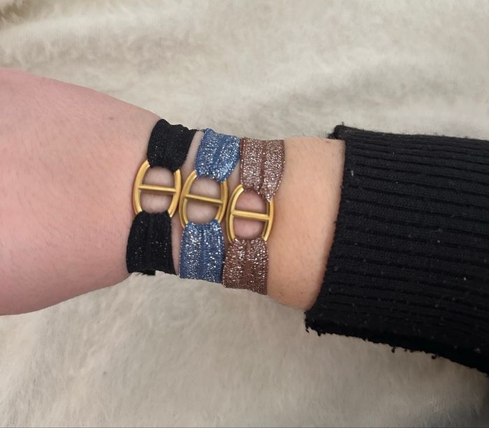 Bracelet tissu maille marine dorée - photo numéro 2