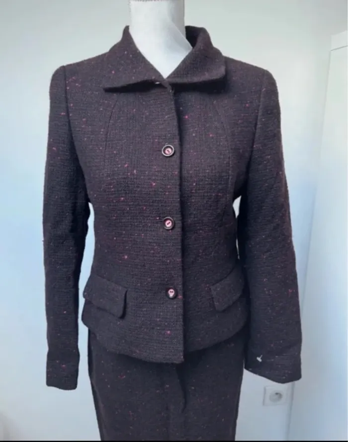 Tailleur mauve chiné veste et jupe Louis Féraud taille 38 - photo numéro 2