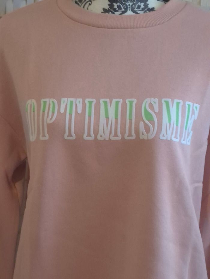 🌸joli sweat "OPTIMISME" rose poudré femme TM / 38 LH - photo numéro 3
