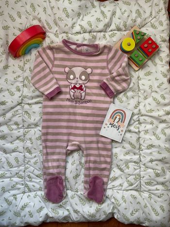 pyjama grenouillère en velours mauve et gris 12 mois u tout petits