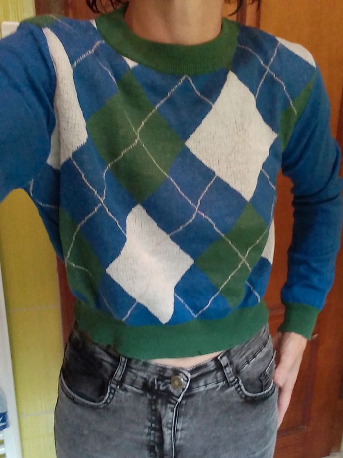 Pull femme croq top à carreaux vert et bleu Shein - photo numéro 2