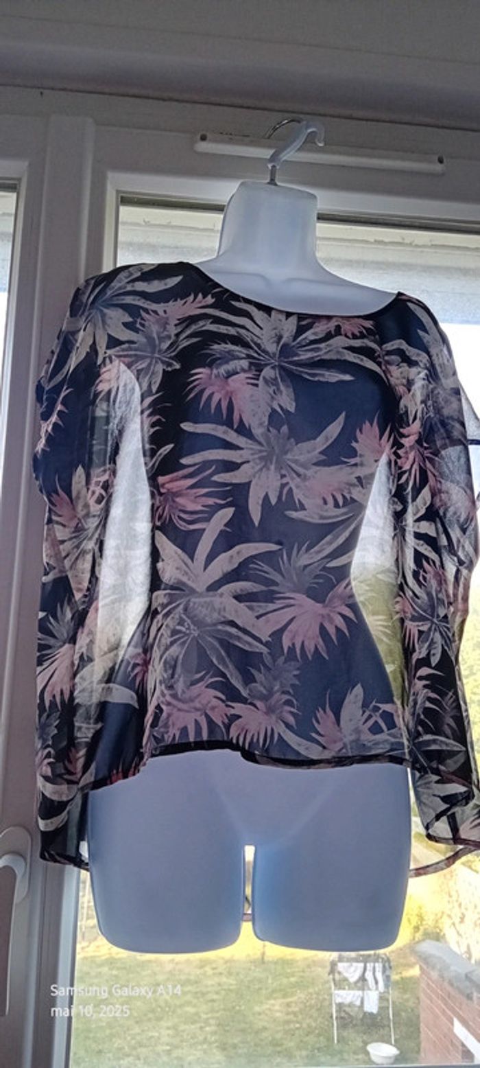 Blouse oversize en voile motif fleurs tropicales noir femme M amisu - photo numéro 8