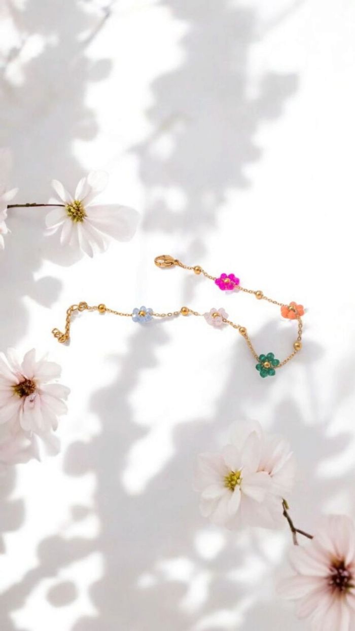 Joli bracelet fleurs cristaux multicolore tendance en acier inoxydable doré