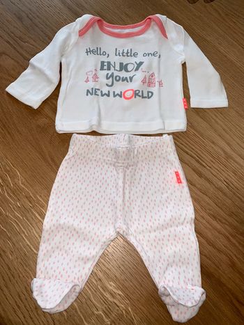 pyjama long deux pièces bébé fille Hema blanc + rose orangé fluo