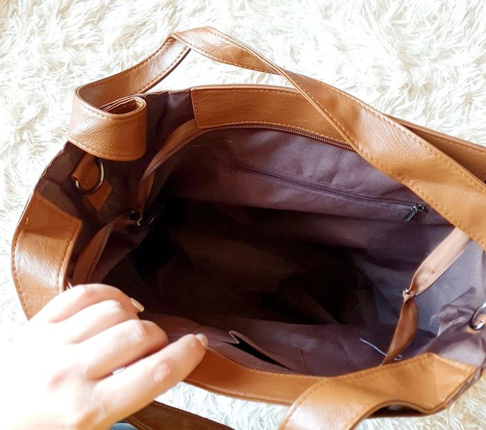 👜 Grand Sac à main souple cabas fourre-tout simili cuir marron neuf MALLOW - photo numéro 12