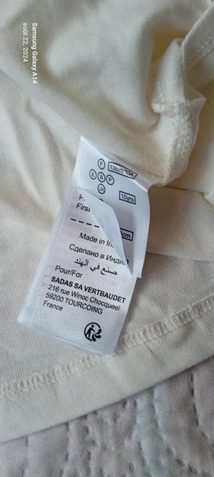 Tee-shirt long motif feuilles et texte brodé crème neuf fille 10 ans vert baudet - photo numéro 17