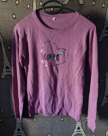 Pull violet avec cœur en strass 14ans