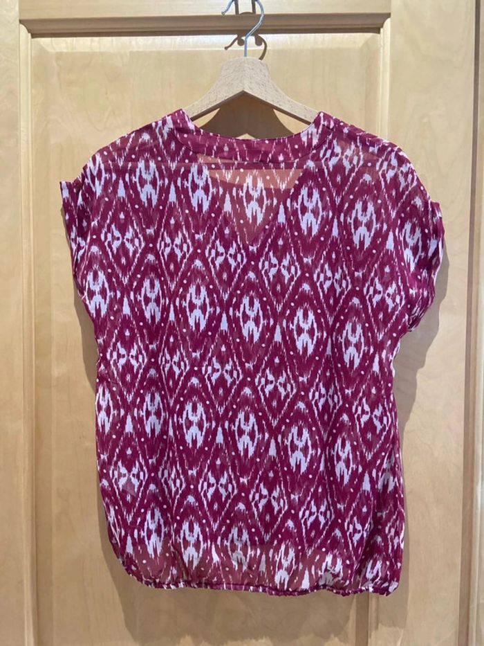 Blouse en voile fuchsia et blanche - photo numéro 2