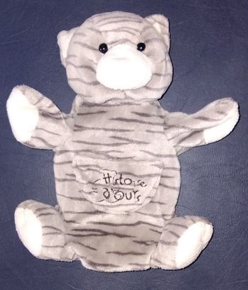 Doudou marionnette chat - gris et rayés- Histoire d'Ours