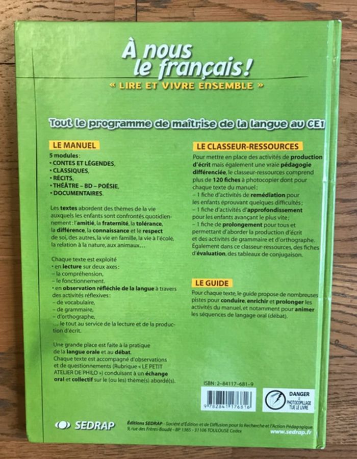 A nous le français ! Le manuel CE1 - SEDRAP - photo numéro 2