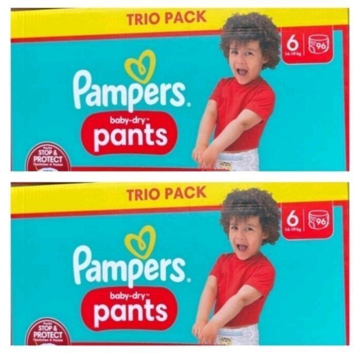 Lot de 192 Couches Pampers Baby Dry Pants 14-19KG Taille 6 Neuf