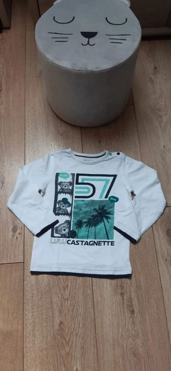 Tee-shirt ML lulu castagnette blanc "ourson" 4 ans