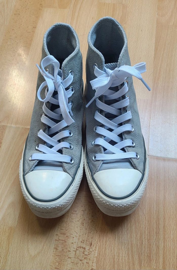 Converse vert d'eau en daim montantes à plateforme taille 37 - photo numéro 2