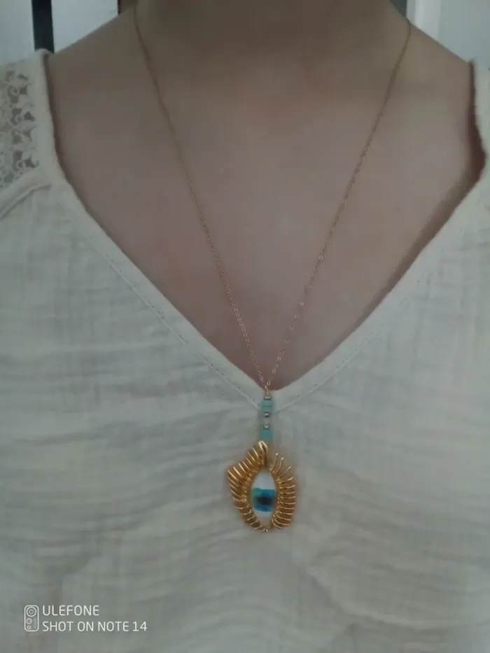 Collier oeil et pierres aigue marine - photo numéro 3