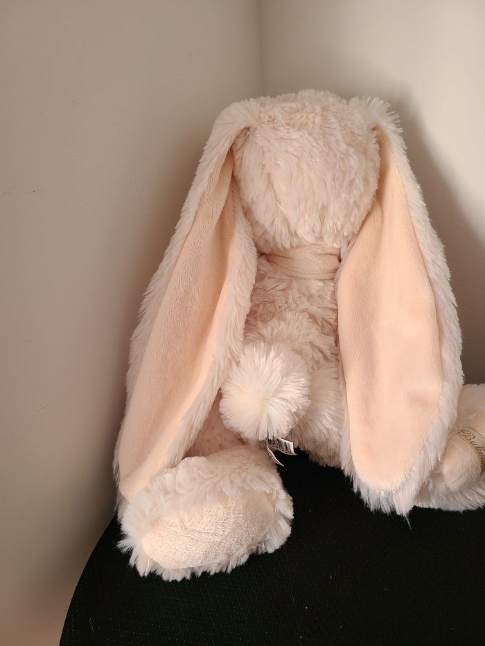 Peluche doudou lapin blanc écru crème beige nœud 40 cm Bukowski - photo numéro 2