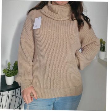Pull col roulé double face taupe