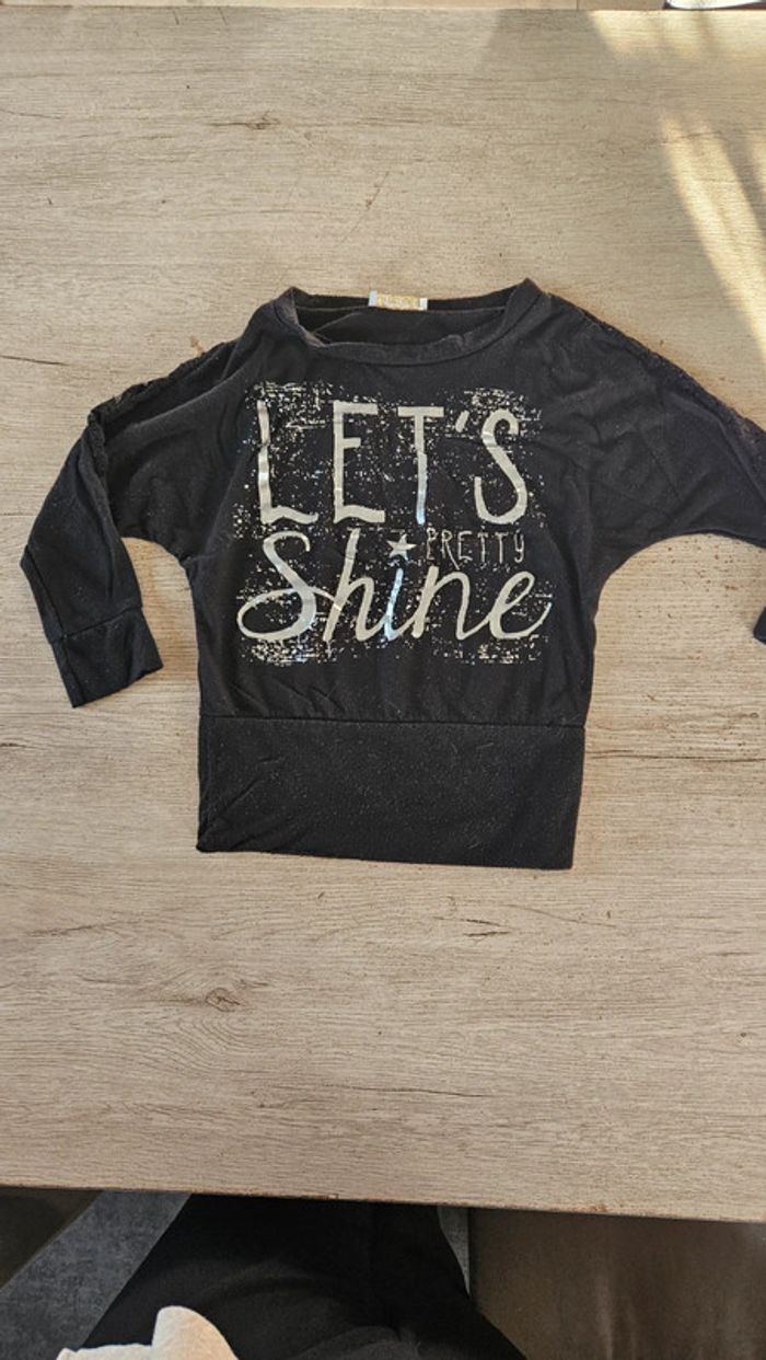 Blouse à manches 3/4 noir avec inscriptions argentée, LPC Girls, 6/8 ans